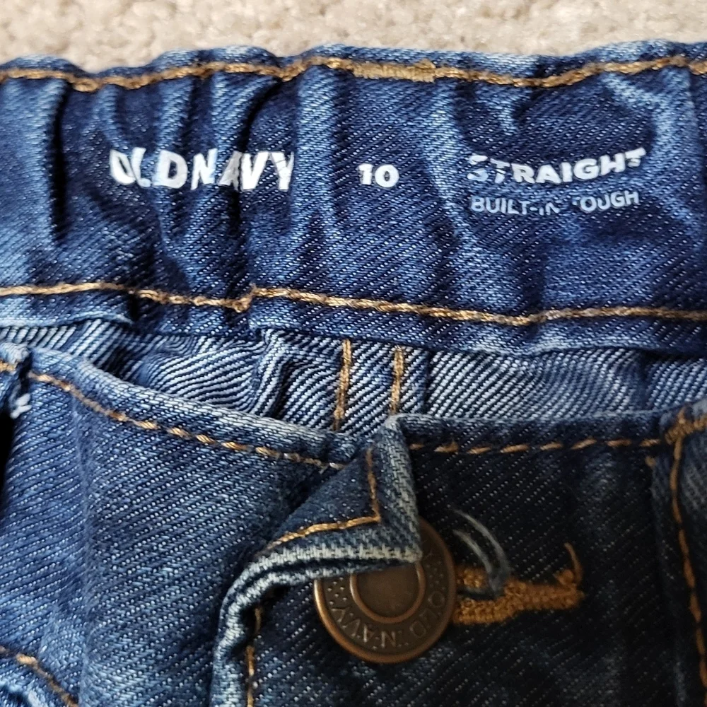 Old Navy Kids Dark Blue Straight Leg Elastic Waistband Distressed Jeans- Size 10